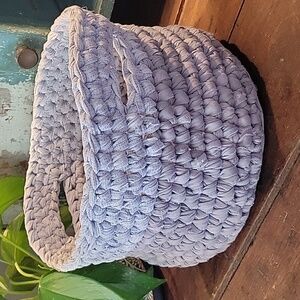 Crocheted Fabric Basket - Gray And Blue